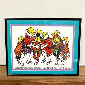 VTG Brian Joseph Signed "All Children Can Learn" Framed Lithograph Classroom/Sch